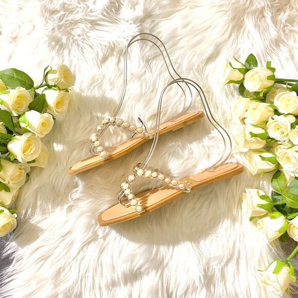 ZARA PEARLY VINYL SANDALS FLATS - Picture 3 of 8